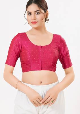 Women's tafeta silk padded front open elbow sleeves saree blouse 1