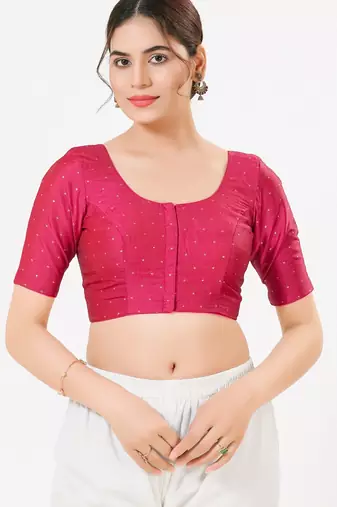 Women's tafeta silk padded front open elbow sleeves saree blouse