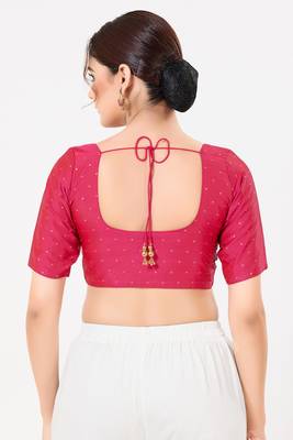 Women's tafeta silk padded front open elbow sleeves saree blouse 2