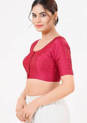 Women's tafeta silk padded front open elbow sleeves saree blouse 3