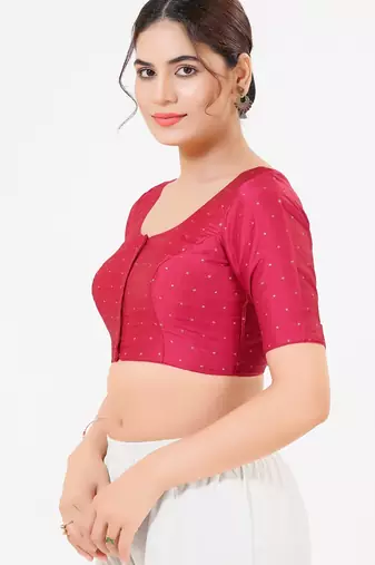 Women's tafeta silk padded front open elbow sleeves saree blouse