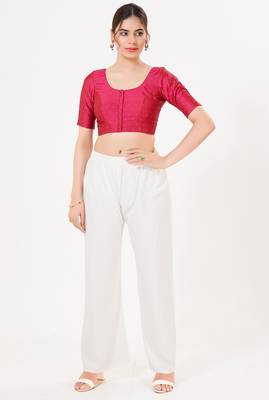 Women's tafeta silk padded front open elbow sleeves saree blouse 4