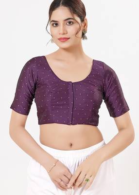 Women's tafeta silk padded front open elbow sleeves saree blouse 1