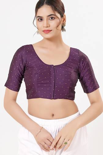 Women's tafeta silk padded front open elbow sleeves saree blouse