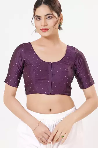 Women's tafeta silk padded front open elbow sleeves saree blouse