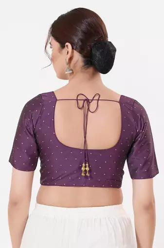 Women's tafeta silk padded front open elbow sleeves saree blouse