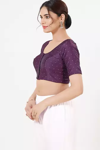 Women's tafeta silk padded front open elbow sleeves saree blouse