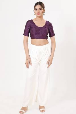 Women's tafeta silk padded front open elbow sleeves saree blouse 4