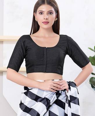 Women's dupion silk padded front open elbow sleeves saree blouse 1