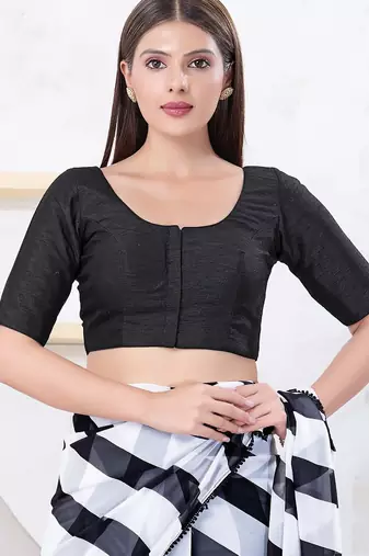 Women's dupion silk padded front open elbow sleeves saree blouse