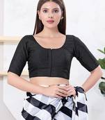 Women's dupion silk padded front open elbow sleeves saree blouse