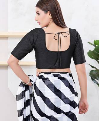 Women's dupion silk padded front open elbow sleeves saree blouse 2