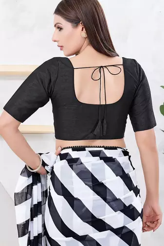 Women's dupion silk padded front open elbow sleeves saree blouse