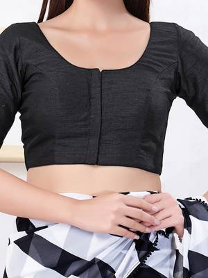 Women's dupion silk padded front open elbow sleeves saree blouse 4