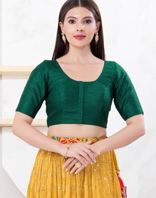 Women's dupion silk padded front open elbow sleeves saree blouse 1
