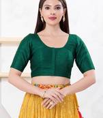 Women's dupion silk padded front open elbow sleeves saree blouse