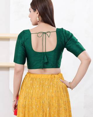 Women's dupion silk padded front open elbow sleeves saree blouse 2