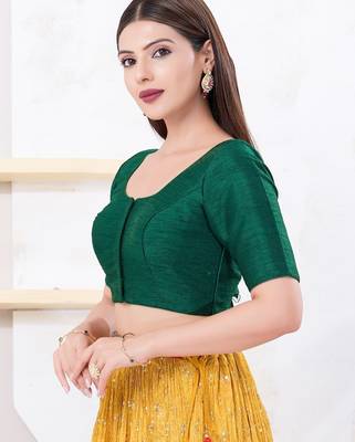 Women's dupion silk padded front open elbow sleeves saree blouse 3