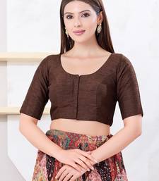 Women's dupion silk padded front open elbow sleeves saree blouse
