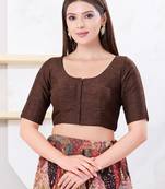 Women's dupion silk padded front open elbow sleeves saree blouse