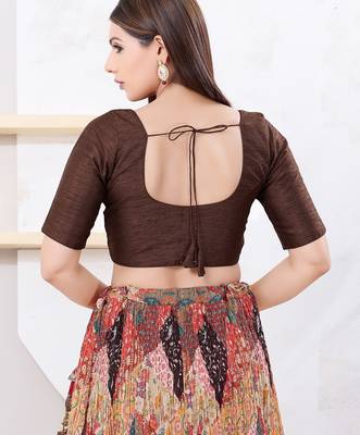 Women's dupion silk padded front open elbow sleeves saree blouse 2