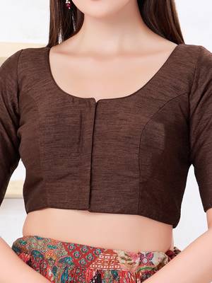 Women's dupion silk padded front open elbow sleeves saree blouse 4