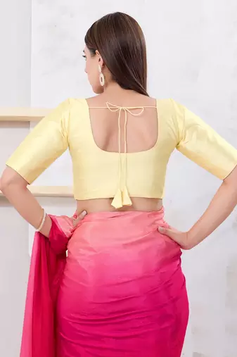 Women's dupion silk padded front open elbow sleeves saree blouse