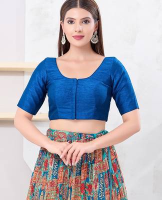 Women's dupion silk padded front open elbow sleeves saree blouse 1