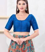 Women's dupion silk padded front open elbow sleeves saree blouse