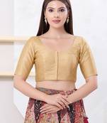 Women's dupion silk padded front open elbow sleeves saree blouse