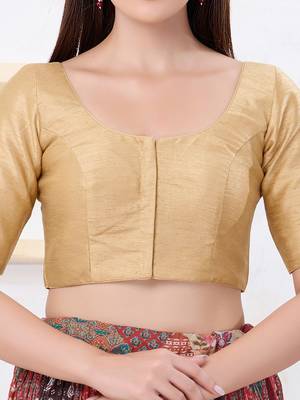 Women's dupion silk padded front open elbow sleeves saree blouse 4