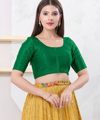 Women's dupion silk padded front open elbow sleeves saree blouse 1