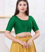 Women's dupion silk padded front open elbow sleeves saree blouse