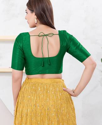 Women's dupion silk padded front open elbow sleeves saree blouse 2