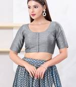 Women's dupion silk padded front open elbow sleeves saree blouse