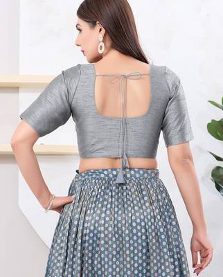 Women's dupion silk padded front open elbow sleeves saree blouse 2