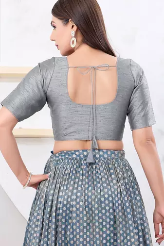 Women's dupion silk padded front open elbow sleeves saree blouse