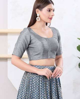 Women's dupion silk padded front open elbow sleeves saree blouse 3