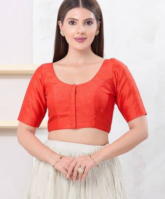 Women's dupion silk padded front open elbow sleeves saree blouse 1
