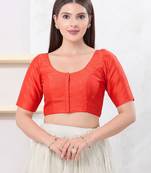 Women's dupion silk padded front open elbow sleeves saree blouse