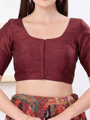 Women's dupion silk padded front open elbow sleeves saree blouse 4