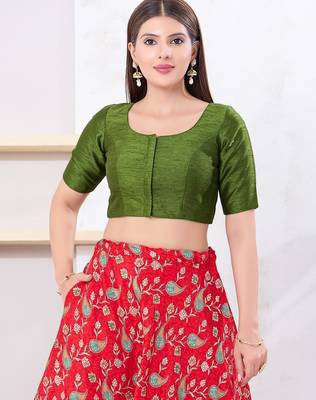 Women's dupion silk padded front open elbow sleeves saree blouse 1