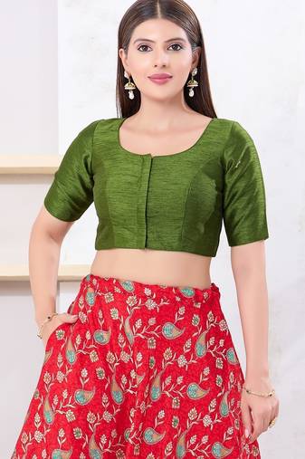 Women's dupion silk padded front open elbow sleeves saree blouse