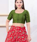 Women's dupion silk padded front open elbow sleeves saree blouse