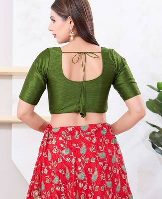 Women's dupion silk padded front open elbow sleeves saree blouse 2