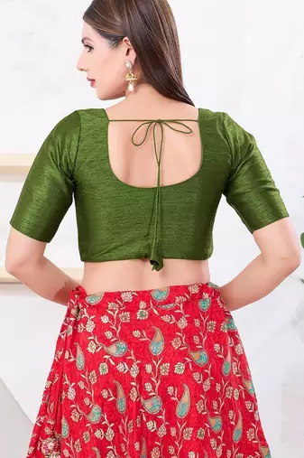 Women's dupion silk padded front open elbow sleeves saree blouse
