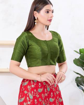 Women's dupion silk padded front open elbow sleeves saree blouse 3