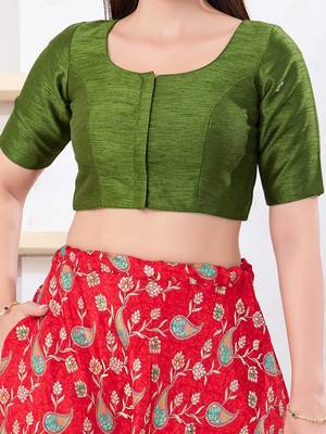 Women's dupion silk padded front open elbow sleeves saree blouse 4