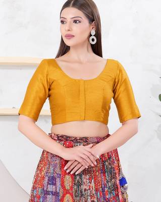 Women's dupion silk padded front open elbow sleeves saree blouse 1