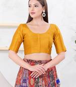 Women's dupion silk padded front open elbow sleeves saree blouse
